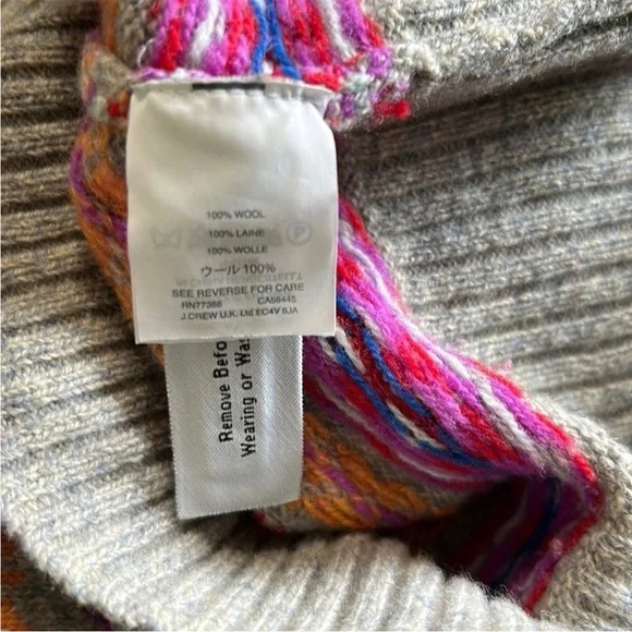 J Crew Womens Holly Fair Isle Wool Sweater Crewneck Grey Red White Sz S Sweaters
